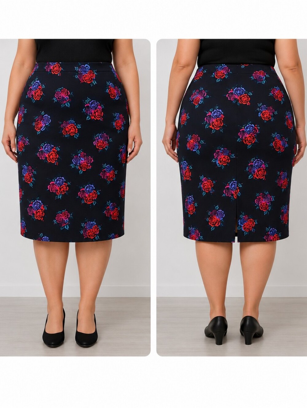 🍋Lula Roe Floral Patterned Skirt - Black with Red and Blue Roses 3XL